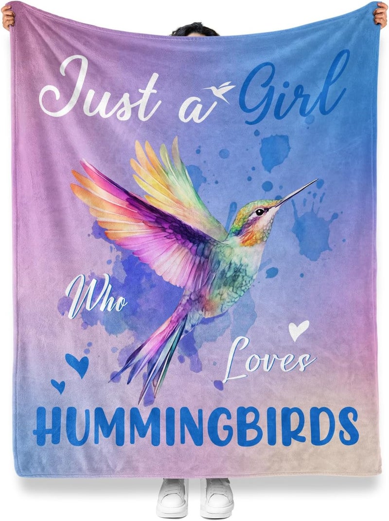 Levens Hummingbird Blanket Gifts for Girls Women 50"x60" Just A Girl Who Loves Hummingbirds Throw Blankets Decor for Couch Home, Funny Hummingbirds Soft Flannel Birthday Gifts for Hummingbird Lovers - Image 1